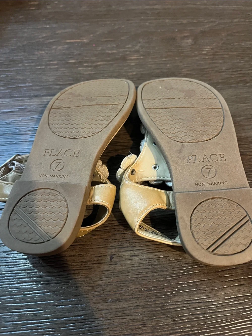 The Children's Place Tan Sandals with Pink, Yellow and White Flower Accents